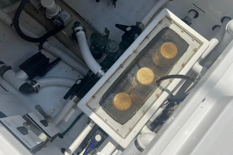  Yacht Photos Pics 2018 Invincible 36 Open Fisherman boat plumbing and mechanical components.