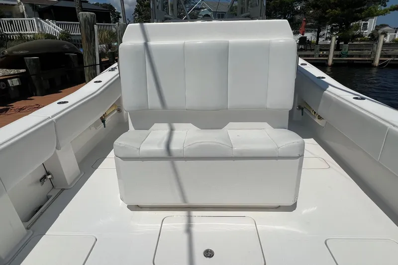  Yacht Photos Pics 2018 Invincible 36 Open Fisherman boat interior with white seating and deck.