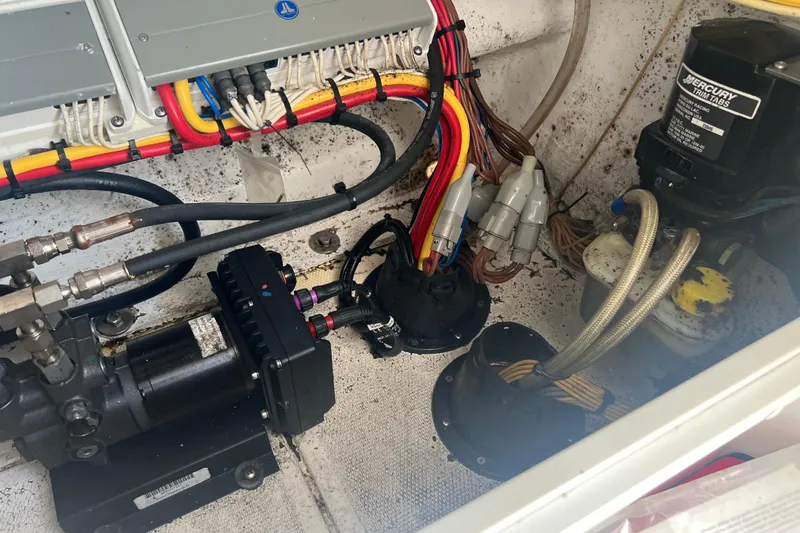  Yacht Photos Pics Electrical and hydraulic components inside a 2018 Invincible 36 Open Fisherman boat.