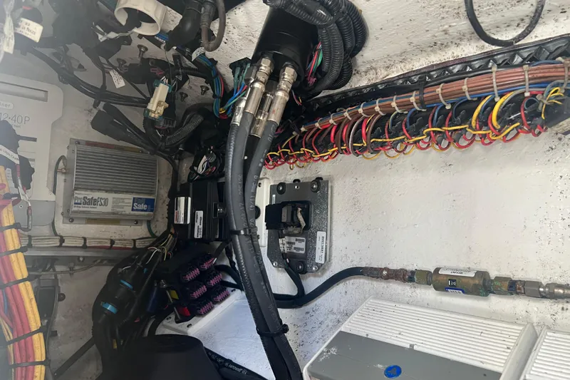  Yacht Photos Pics Electrical wiring and components inside a 2018 Invincible 36 Open Fisherman boat.