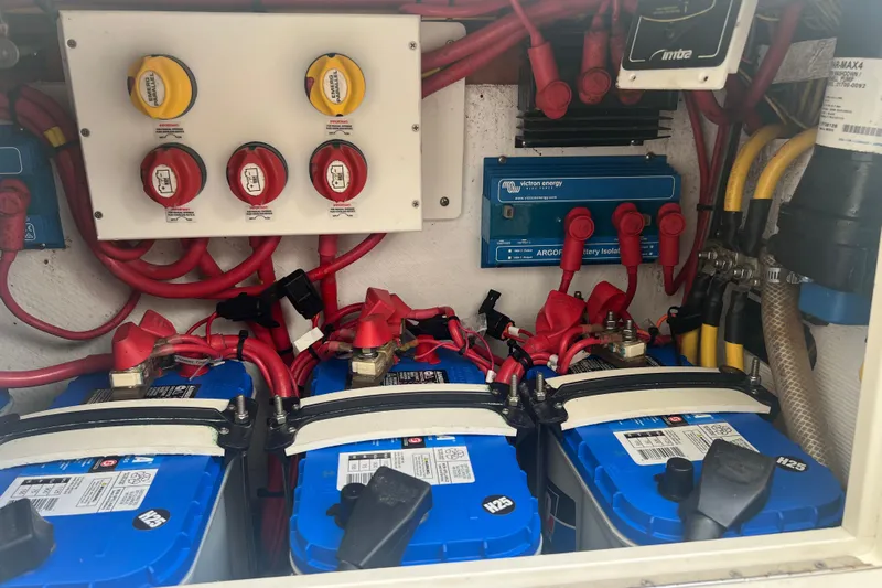  Yacht Photos Pics Electrical system of a 2018 Invincible 36 Open Fisherman with batteries and wiring.