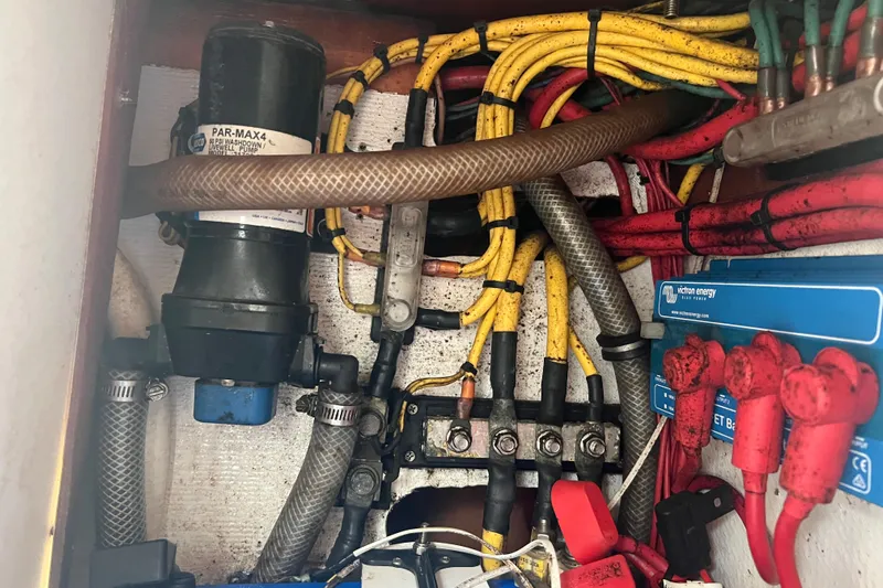  Yacht Photos Pics Electrical wiring and components inside a 2018 Invincible 36 Open Fisherman boat.