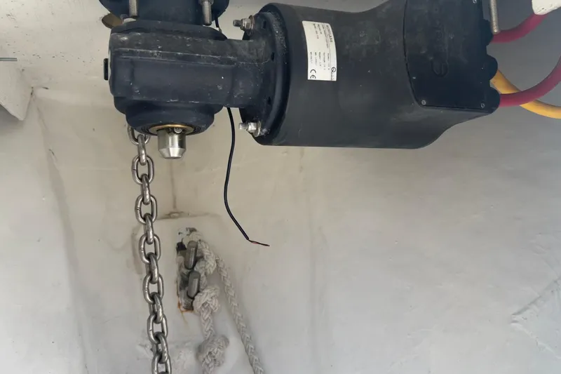  Yacht Photos Pics Anchor chain mechanism on a 2018 Invincible 36 Open Fisherman boat.