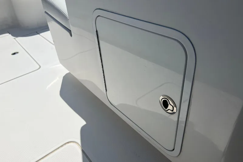  Yacht Photos Pics 2018 Invincible 36 Open Fisherman boat storage compartment detail.