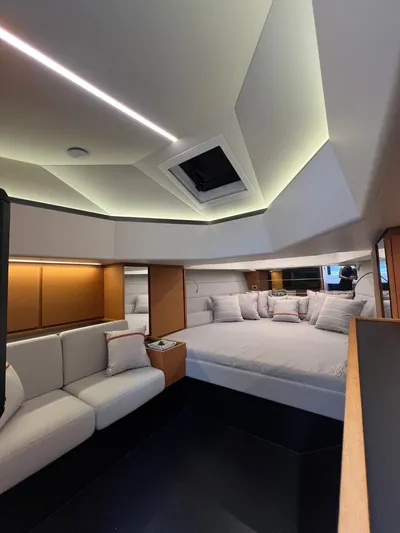 Argento Yacht Photos Pics Luxurious interior of 2023 Wally 48 X yacht with modern design and cozy seating.
