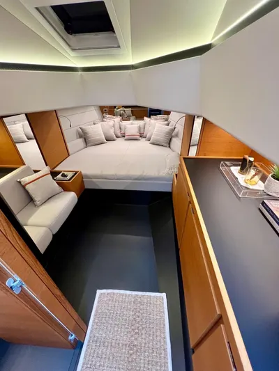 Argento Yacht Photos Pics Luxurious interior of 2023 Wally 48 X yacht with modern design and cozy seating.