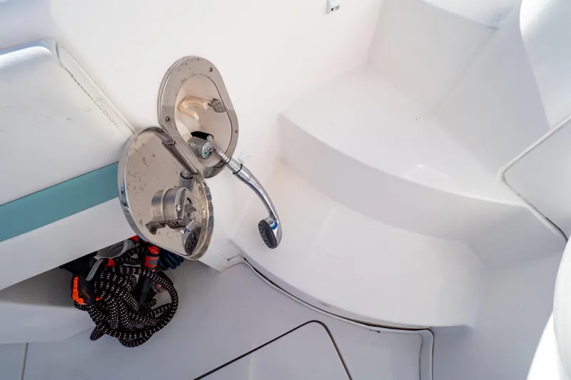  Yacht Photos Pics 2018 Intrepid 475 Sport Yacht shower fixture and coiled hose on deck.