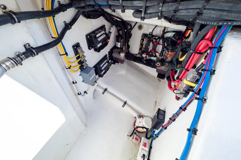  Yacht Photos Pics Electrical wiring and components inside a 2018 Intrepid 475 Sport Yacht.