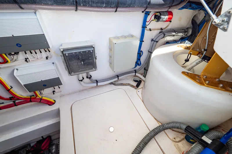  Yacht Photos Pics Engine room of 2018 Intrepid 475 Sport Yacht with electrical components and wiring.