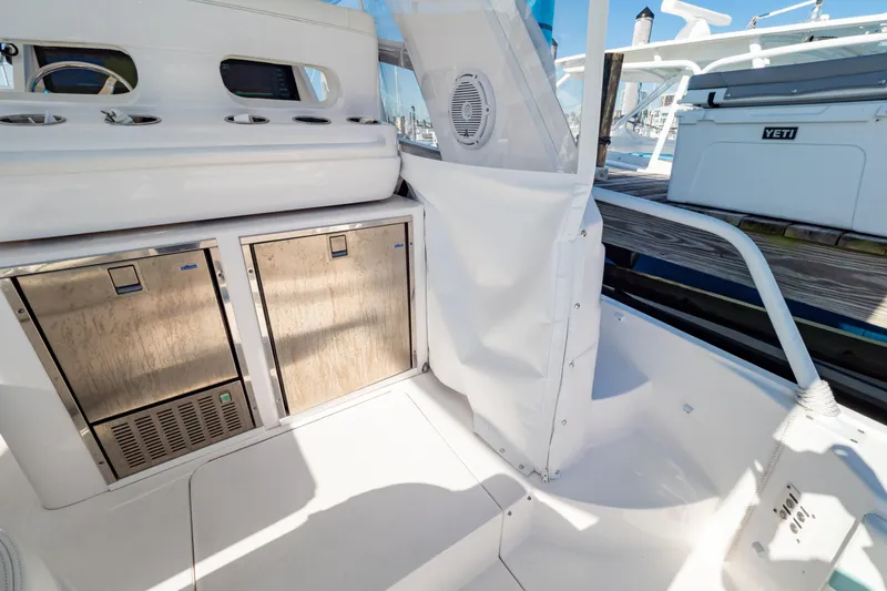  Yacht Photos Pics 2018 Intrepid 475 Sport Yacht interior with stainless steel appliances and sleek design.