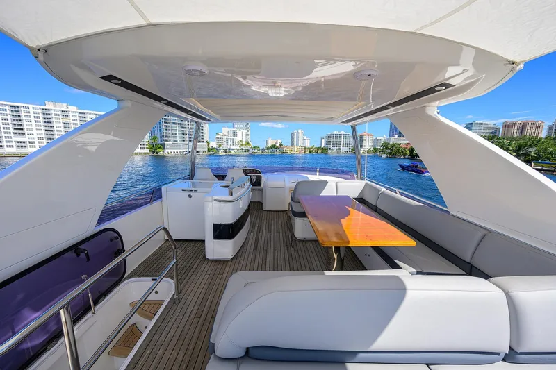 Tight Squeeze Yacht Photos Pics Luxurious 2016 Princess F64 yacht interior with waterfront city view.