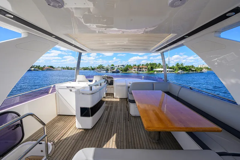 Tight Squeeze Yacht Photos Pics Luxurious 2016 Princess F64 yacht interior with spacious seating and scenic water view.