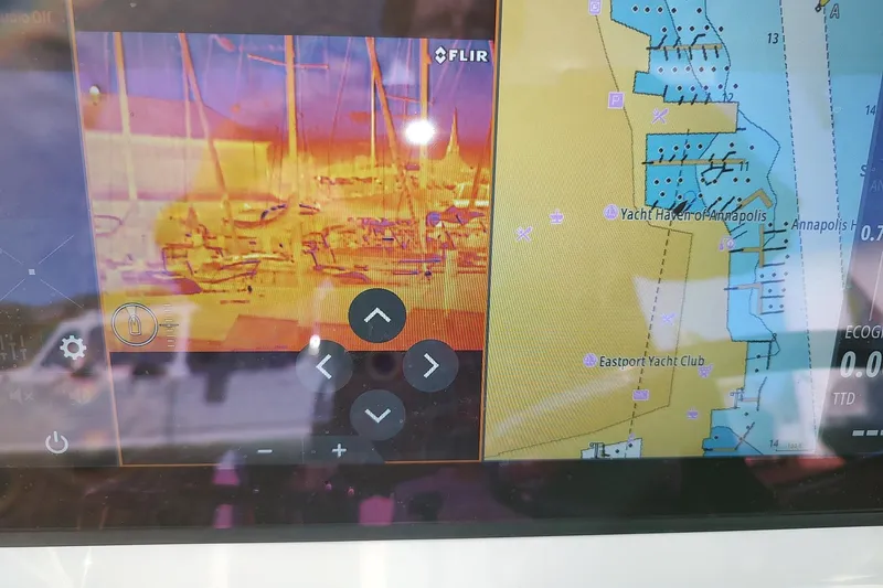 Never Enough Yacht Photos Pics Thermal navigation display on 2017 Out Island SeaTek 36 Express, showing Annapolis yacht locations.
