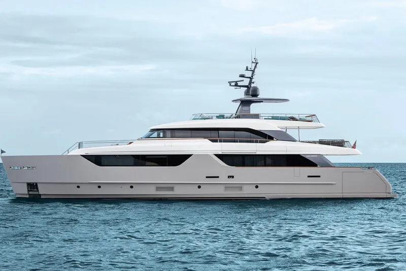  Yacht Photos Pics Luxurious 2027 Sanlorenzo SD118 yacht cruising on calm ocean waters.
