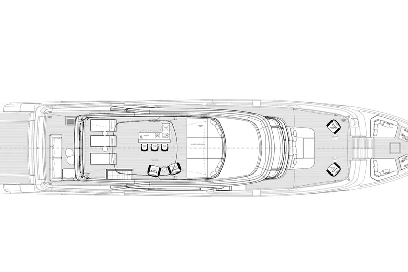  Yacht Photos Pics Top view blueprint of 2027 Sanlorenzo SD118 yacht design layout.