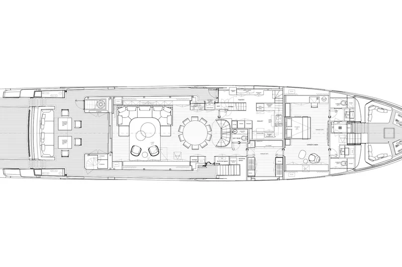  Yacht Photos Pics Floor plan of 2027 Sanlorenzo SD118 yacht, showcasing detailed interior layout.