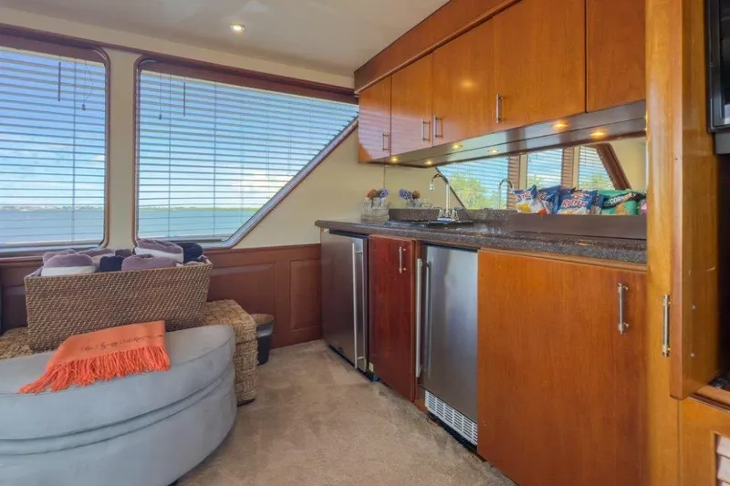 Flying Dutchman Yacht Photos Pics Luxurious 1984 Lloyds Ships Tri-Deck yacht interior with modern kitchen and ocean view.