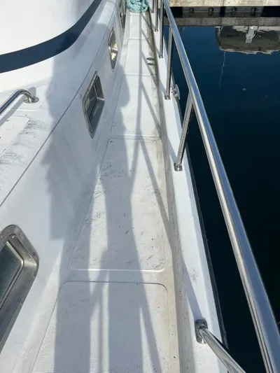 Warrior Yacht Photos Pics 2005 Albin 45 Command Bridge yacht deck with stainless steel railings.