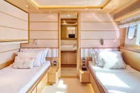 Luxurious twin cabin interior on a 2007 Custom Line 97 yacht.