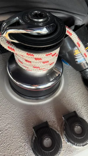  Yacht Photos Pics Winch with rope on 2004 Catalina 470 sailboat deck.