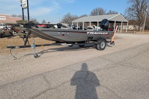 2017 Tracker Panfish 16 boat on trailer in outdoor setting.