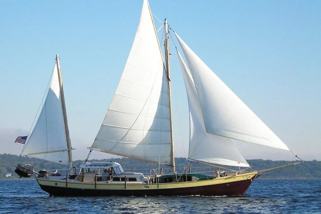 Sailing yacht Parker Marine Enterprises Lorcha 50, 2002 model, on open water.