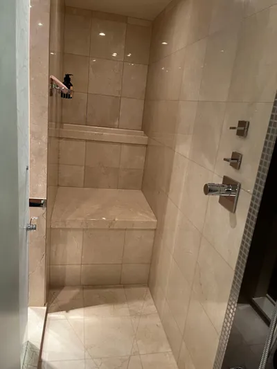 Izumi Yacht Photos Pics Luxurious marble shower interior on Palmer Johnson 120 yacht, 2008 model.