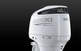 Compass Rose Yacht Photos Pics White Suzuki 300 outboard motor against a black background, Venture 39, 2008 model.