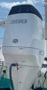 Compass Rose Yacht Photos Pics Outboard motor on a 2008 Venture 39 boat, featuring a 300 horsepower engine.