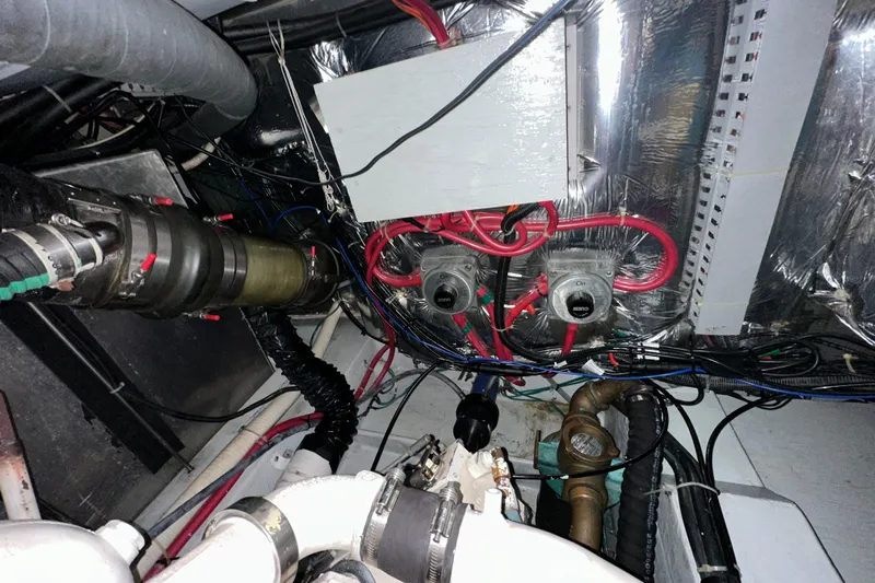  Yacht Photos Pics Engine room of 1998 Carver 445 Aft Cabin Motor Yacht with wiring and components.