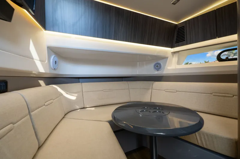  Yacht Photos Pics Luxurious interior of 2020 Sea Ray 400 SLX Outboard with plush seating and modern design.