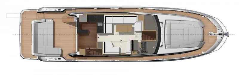  Yacht Photos Pics Top view layout of 2023 Prestige 520 yacht, showcasing interior and deck design.
