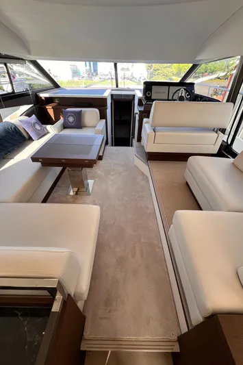  Yacht Photos Pics Luxurious interior of 2023 Prestige 520 yacht with elegant seating and modern design.