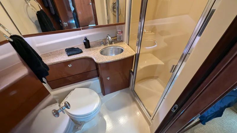  Yacht Photos Pics 2008 Meridian 341 Sedan bathroom with sink, toilet, and shower.