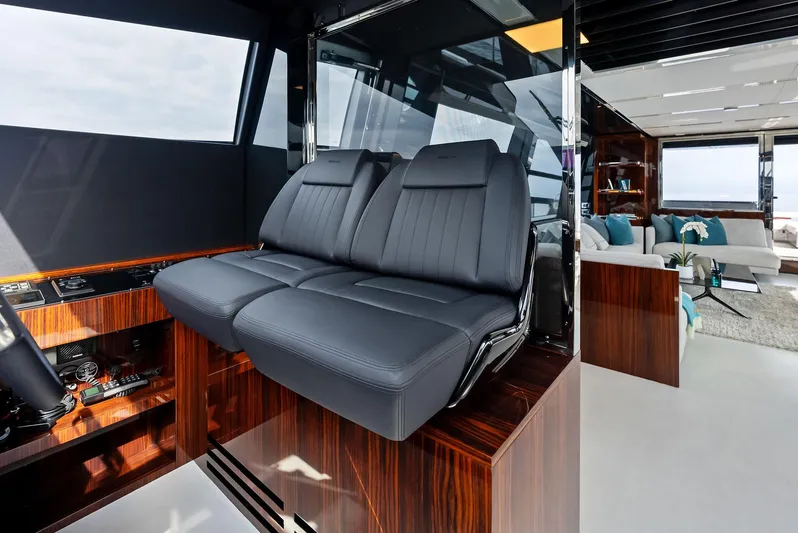 Our Trade Yacht Photos Pics Luxurious interior of 2021 Riva 88' FOLGORE yacht with modern seating.