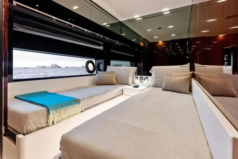 Our Trade Yacht Photos Pics Luxurious cabin interior of 2021 Riva 88' FOLGORE yacht with modern design.