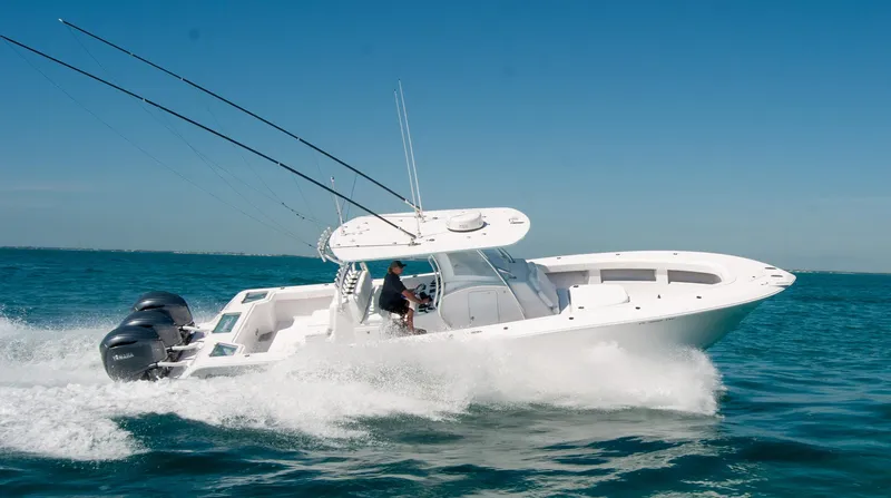  Yacht Photos Pics 2025 Front Runner 36 Center Console boat cruising on open water.