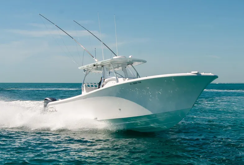  Yacht Photos Pics 2025 Front Runner 36 Center Console boat cruising on open water.