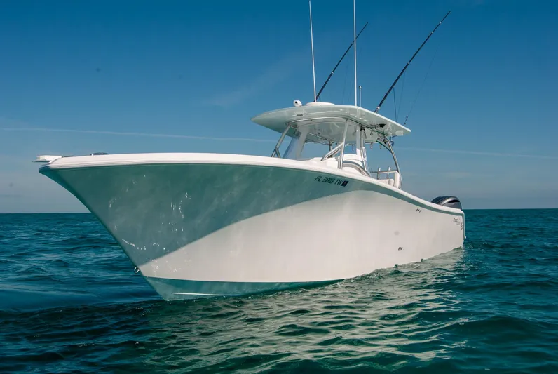  Yacht Photos Pics 2025 Front Runner 36 Center Console boat on open water, clear blue sky.