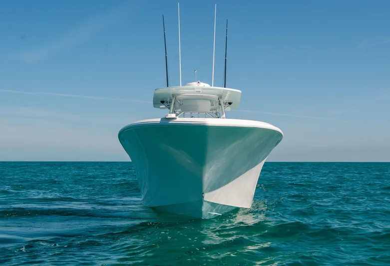  Yacht Photos Pics 2025 Front Runner 36 Center Console boat on open sea, clear blue sky.