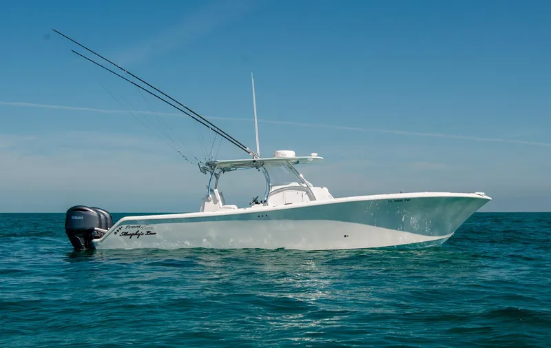  Yacht Photos Pics 2025 Front Runner 36 Center Console boat on open water, clear sky background.
