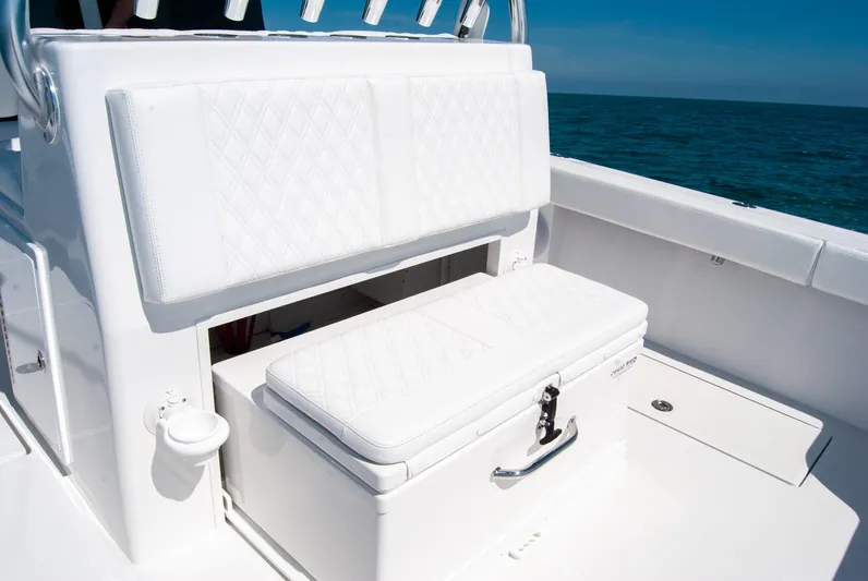  Yacht Photos Pics 2025 Front Runner 36 Center Console boat with white cushioned seating and ocean backdrop.