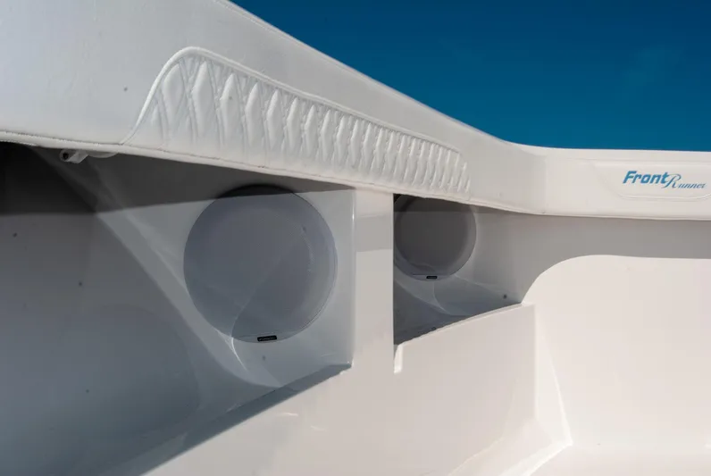  Yacht Photos Pics 2025 Front Runner 36 Center Console boat interior with speakers and cushioned detailing.