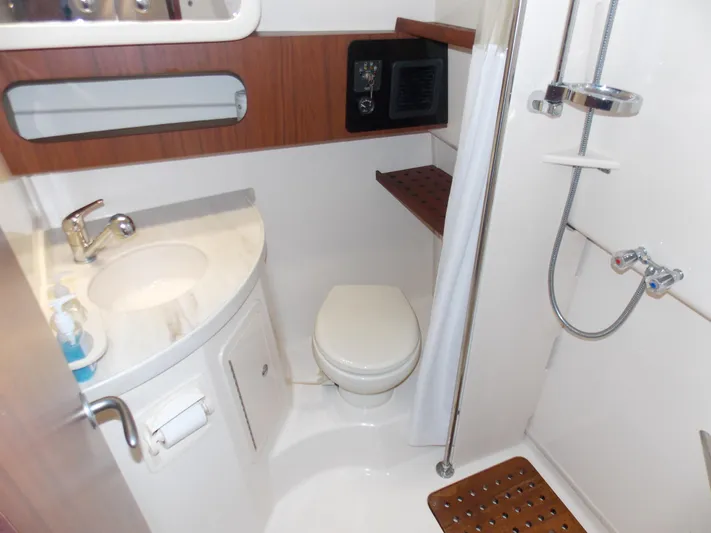 Yacht Photos Pics 2015 Grady-White Express 370 bathroom with shower, sink, and toilet.