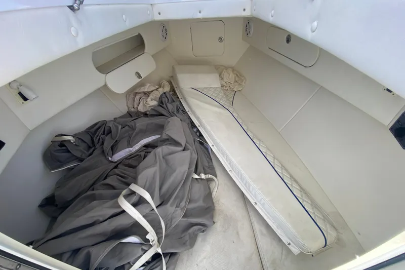  Yacht Photos Pics 2017 Midnight Express 39S Cuddy interior with mattress and storage compartments.