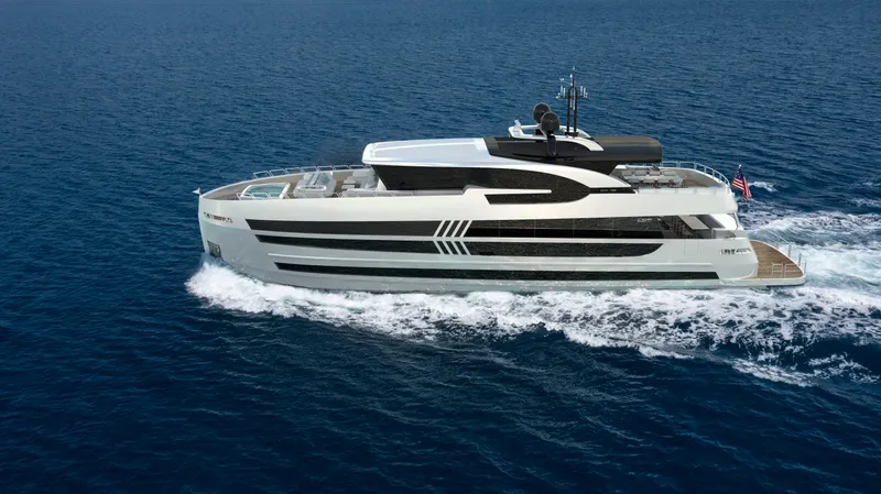 Lazzara Uhv 100 Yacht Photos Pics Luxury yacht Lazzara UVH 100, 2026 model, cruising on open sea.