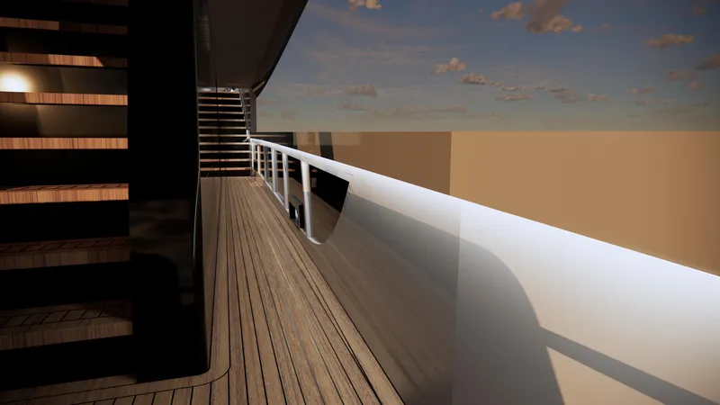 Lazzara Uhv 100 Yacht Photos Pics Luxurious 2026 Lazzara UVH 100 yacht deck with wooden flooring and sleek design.