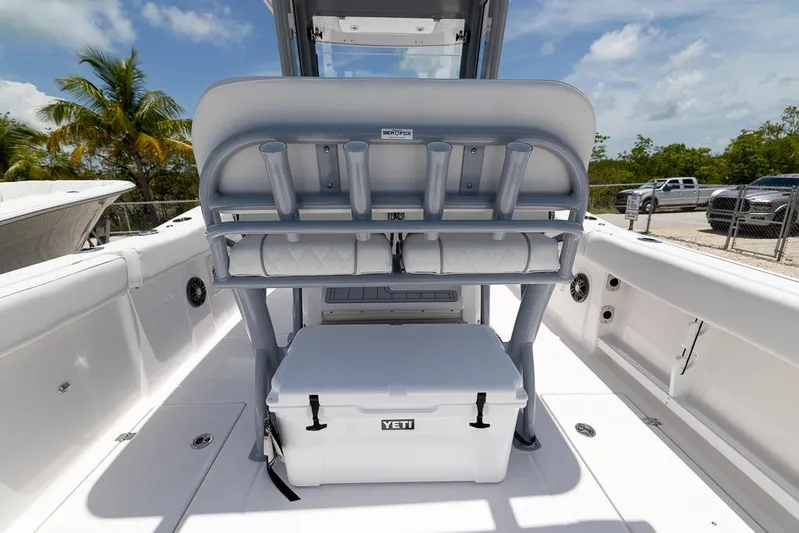  Yacht Photos Pics 2026 Sea Fox 268 Commander boat interior with seating and Yeti cooler.