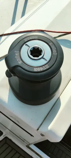 Felitsata II Yacht Photos Pics Winch on 2011 Hanse 62 DS yacht deck, close-up view.