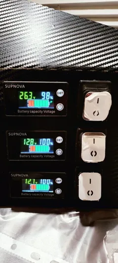 Felitsata II Yacht Photos Pics Battery voltage display panel on a 2011 Hanse 62 DS yacht.